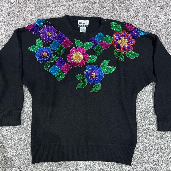Marnie West Sweaters - Vintage Marnie West Black Sequin Beaded Full Sleeve Wool Rabbit Hair Sweater M